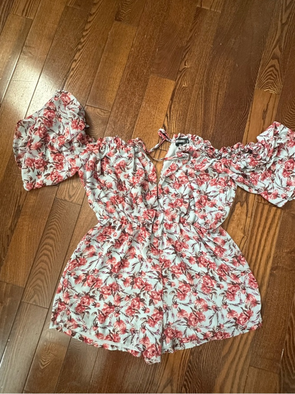 Missguided Floral Off-Shoulder Romper - White with Pink Roses